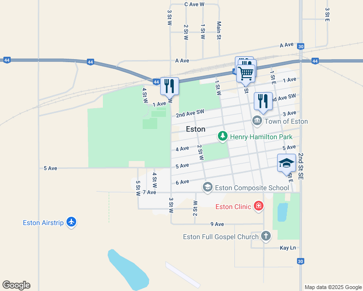 map of restaurants, bars, coffee shops, grocery stores, and more near 330 3 Avenue in Eston