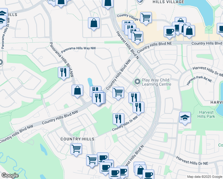 map of restaurants, bars, coffee shops, grocery stores, and more near 50 Country Hills Link Northwest in Calgary