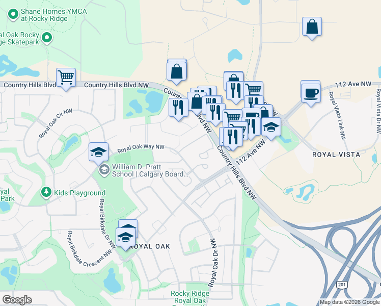 map of restaurants, bars, coffee shops, grocery stores, and more near in Calgary