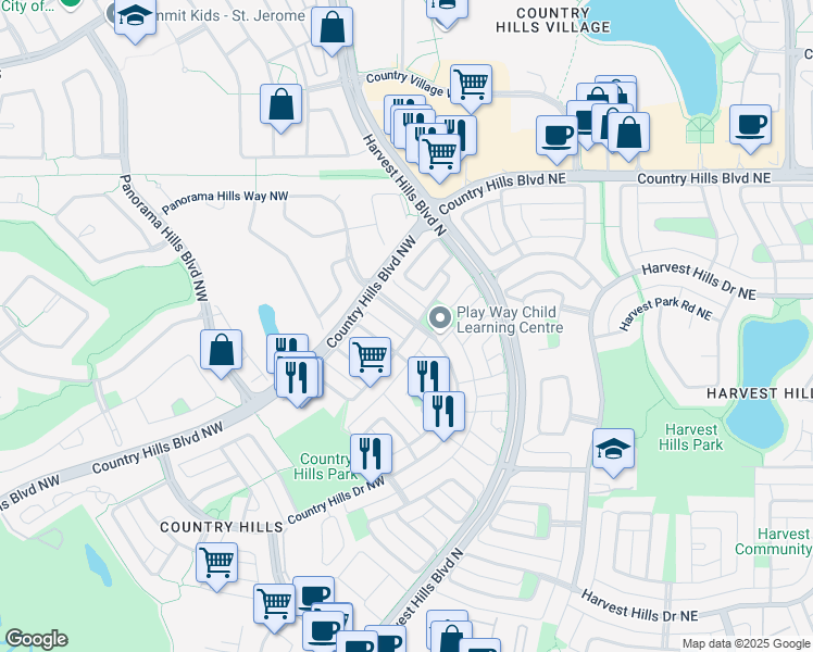 map of restaurants, bars, coffee shops, grocery stores, and more near 59 Country Hills Drive Northwest in Calgary