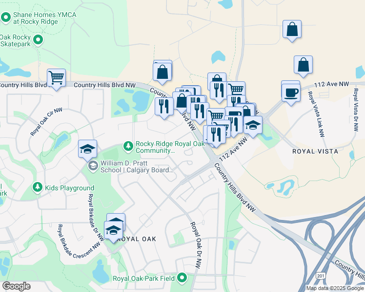 map of restaurants, bars, coffee shops, grocery stores, and more near in Calgary