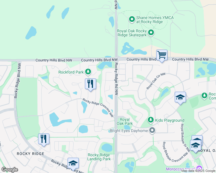 map of restaurants, bars, coffee shops, grocery stores, and more near 274 Rockborough Green Northwest in Calgary