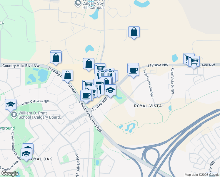 map of restaurants, bars, coffee shops, grocery stores, and more near 8650 112 Avenue Northwest in Calgary