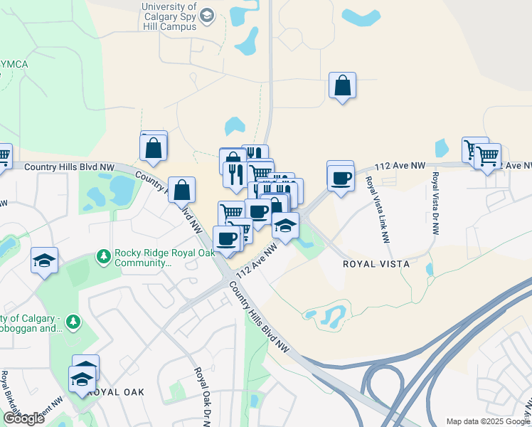 map of restaurants, bars, coffee shops, grocery stores, and more near 112 112 Avenue Northwest in Calgary