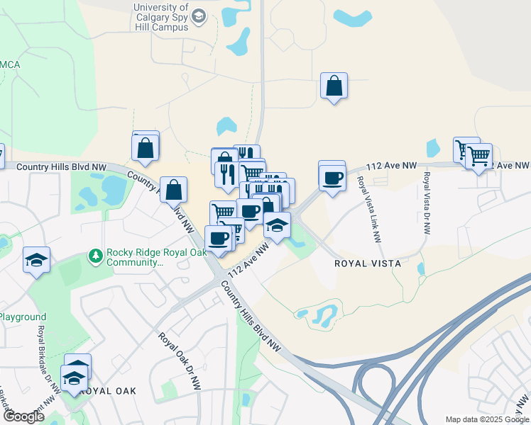 map of restaurants, bars, coffee shops, grocery stores, and more near 112 112 Avenue Northwest in Calgary