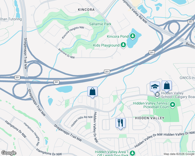 map of restaurants, bars, coffee shops, grocery stores, and more near Stoney Trail Northwest in Calgary