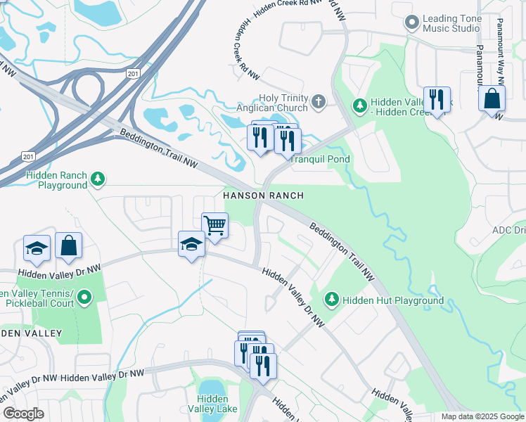 map of restaurants, bars, coffee shops, grocery stores, and more near 181 Hidden Valley Villas Northwest in Calgary