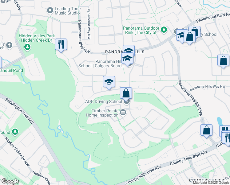 map of restaurants, bars, coffee shops, grocery stores, and more near 1041 Panorama Hills Landing Northwest in Calgary