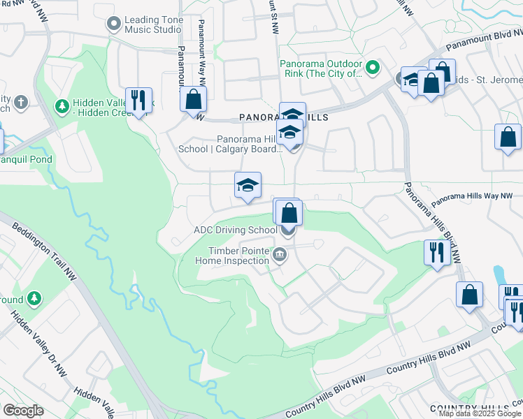 map of restaurants, bars, coffee shops, grocery stores, and more near 1041 Panorama Hills Landing Northwest in Calgary