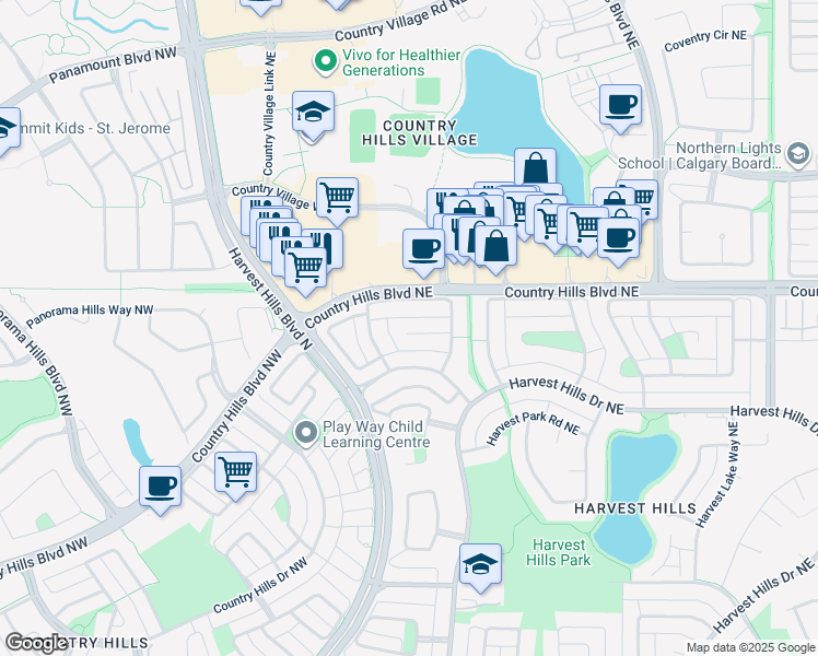 map of restaurants, bars, coffee shops, grocery stores, and more near 52 Harvest Oak Place Northeast in Calgary