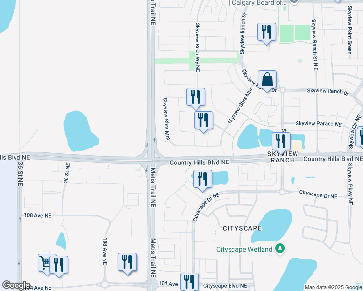 map of restaurants, bars, coffee shops, grocery stores, and more near 248 Skyview Shores Manor Northeast in Calgary