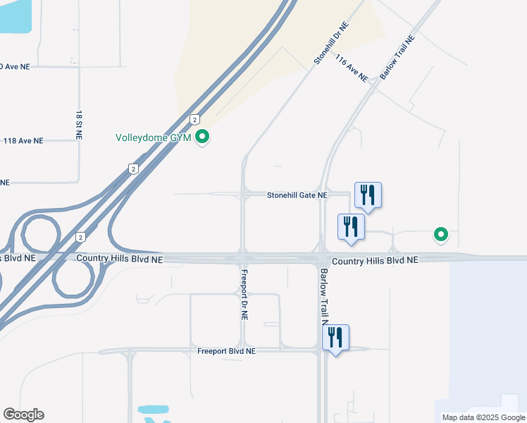 map of restaurants, bars, coffee shops, grocery stores, and more near 11300-11498 Stonehill Drive Northeast in Calgary