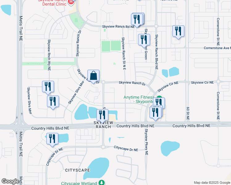 map of restaurants, bars, coffee shops, grocery stores, and more near 15 Skyview Ranch Drive in Calgary