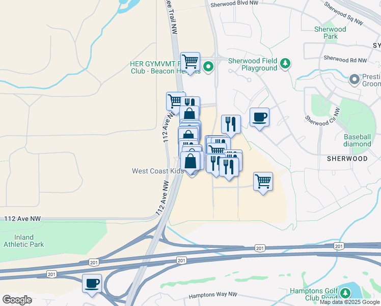 map of restaurants, bars, coffee shops, grocery stores, and more near 11718 Sarcee Trail Northwest in Calgary