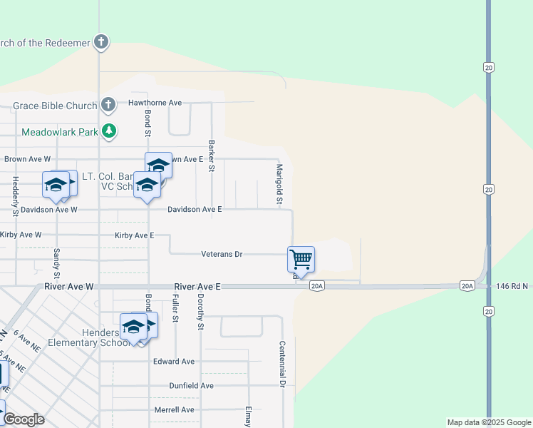 map of restaurants, bars, coffee shops, grocery stores, and more near 259 Davidson Avenue East in Dauphin