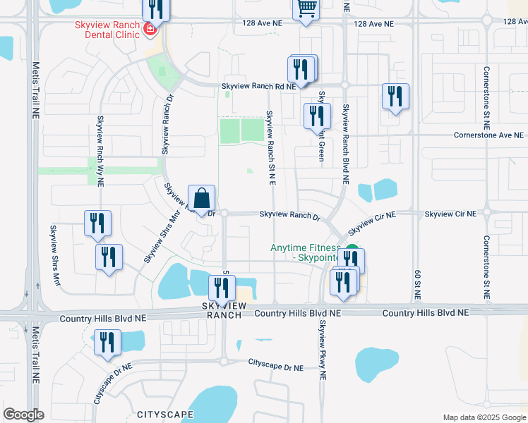map of restaurants, bars, coffee shops, grocery stores, and more near 15 Skyview Ranch Drive in Calgary