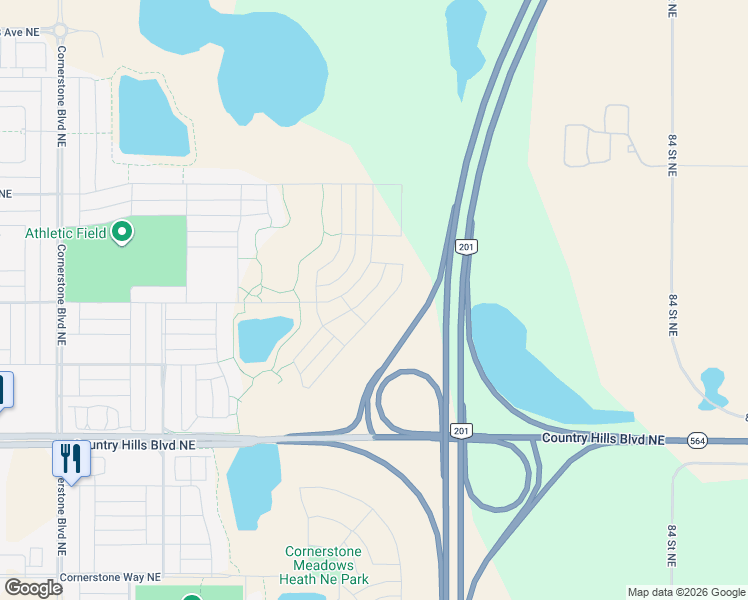 map of restaurants, bars, coffee shops, grocery stores, and more near Stoney Trail Northeast in Calgary