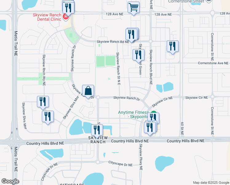 map of restaurants, bars, coffee shops, grocery stores, and more near 15 Skyview Ranch Street in Calgary