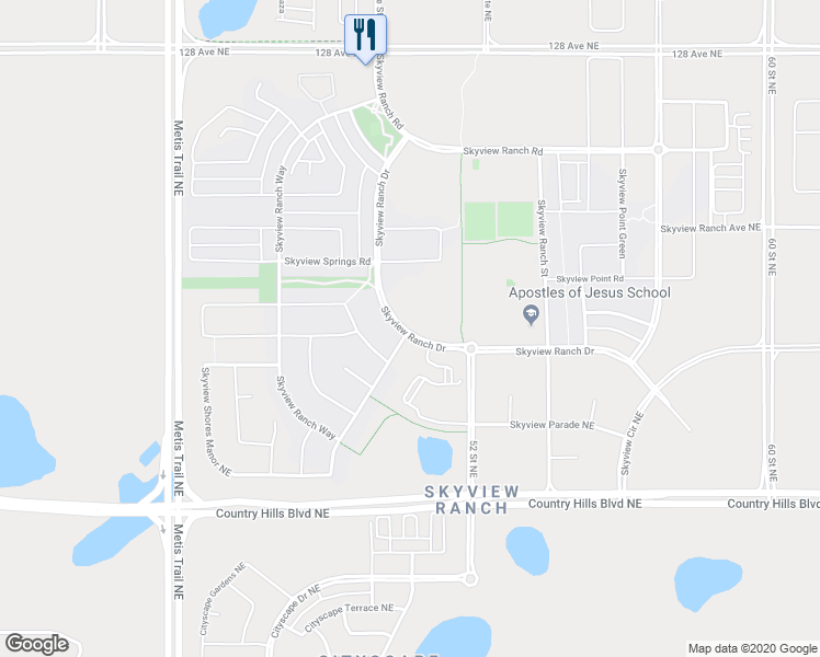 map of restaurants, bars, coffee shops, grocery stores, and more near 240 Skyview Ranch Drive in Calgary