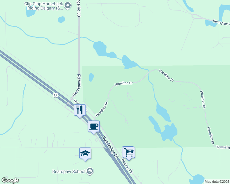 map of restaurants, bars, coffee shops, grocery stores, and more near 239 Hamilton Drive in Calgary