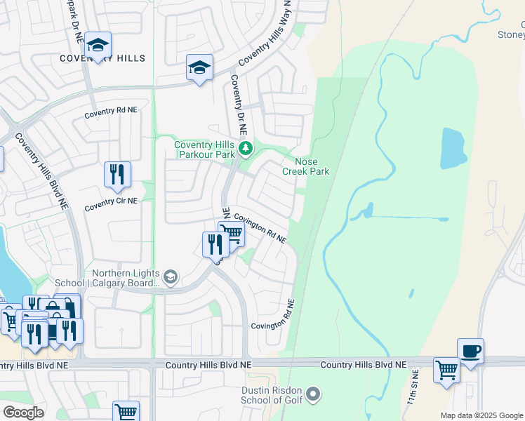 map of restaurants, bars, coffee shops, grocery stores, and more near 36 Covington Close Northeast in Calgary
