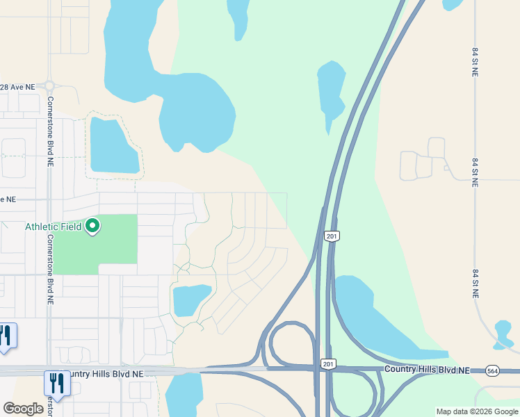 map of restaurants, bars, coffee shops, grocery stores, and more near Stoney Trail Northeast in Calgary