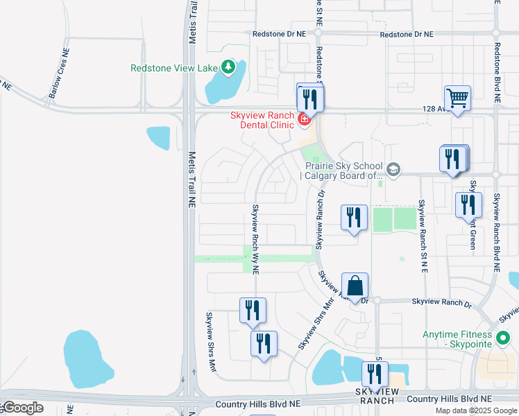map of restaurants, bars, coffee shops, grocery stores, and more near 12 Skyview Springs Manor Northeast in Calgary