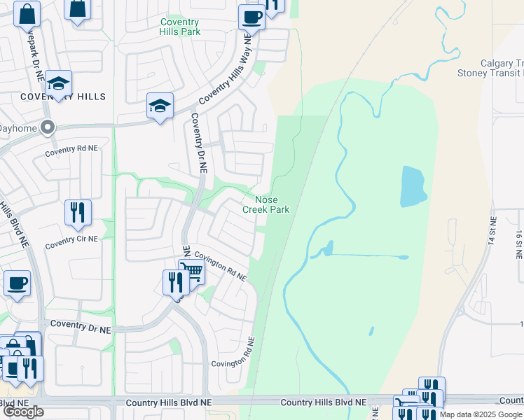 map of restaurants, bars, coffee shops, grocery stores, and more near 195 Covington Close Northeast in Calgary