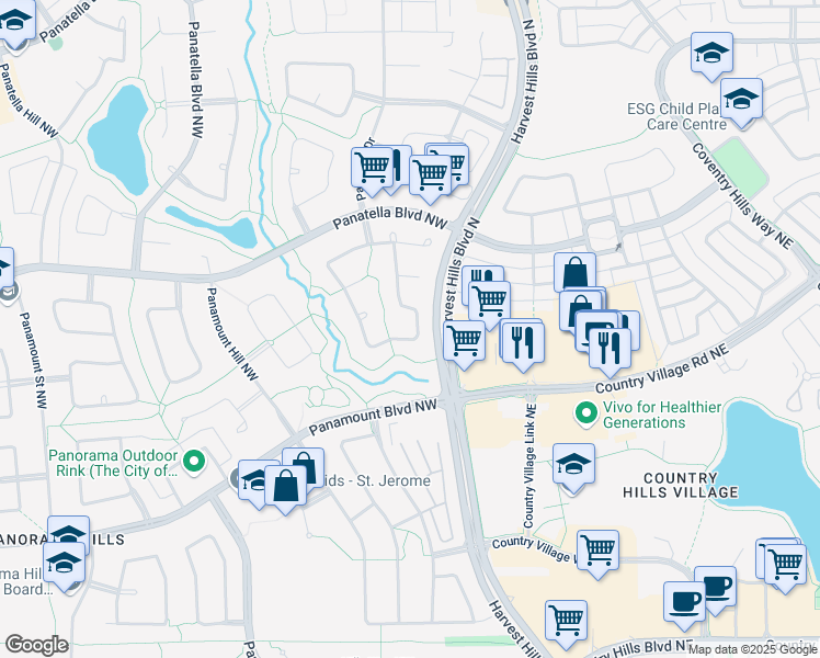 map of restaurants, bars, coffee shops, grocery stores, and more near 169 Panatella Circle Northwest in Calgary