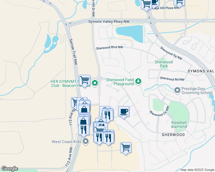 map of restaurants, bars, coffee shops, grocery stores, and more near in Calgary