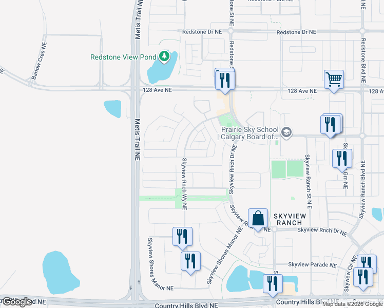 map of restaurants, bars, coffee shops, grocery stores, and more near 16 Skyview Springs Manor Northeast in Calgary