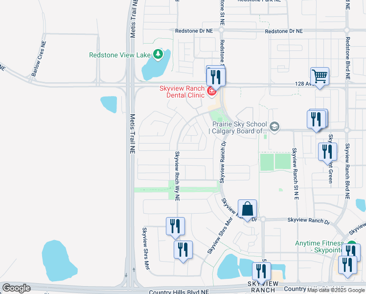map of restaurants, bars, coffee shops, grocery stores, and more near 12 Skyview Springs Manor Northeast in Calgary