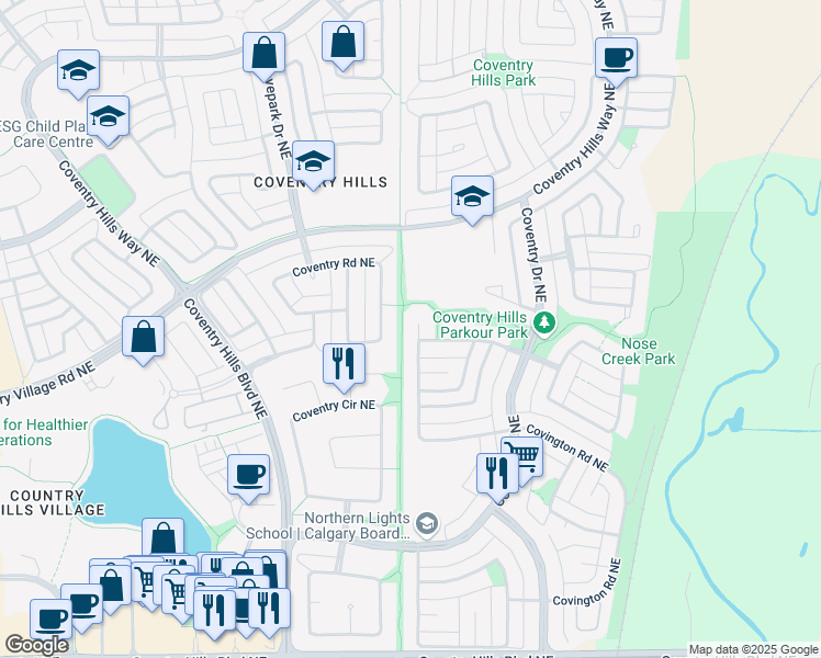 map of restaurants, bars, coffee shops, grocery stores, and more near 244 Coverdale Court Northeast in Calgary