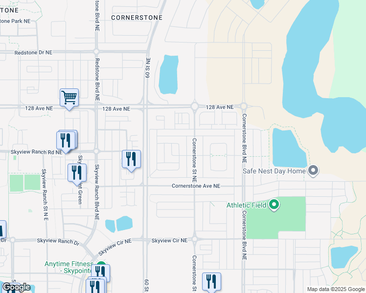 map of restaurants, bars, coffee shops, grocery stores, and more near 380 Cornerstone Passage Northeast in Calgary