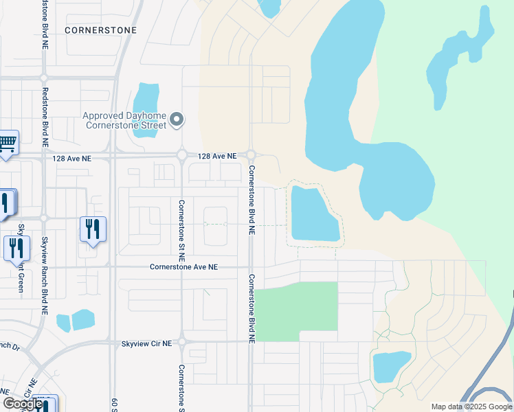 map of restaurants, bars, coffee shops, grocery stores, and more near 1660 Cornerstone Boulevard Northeast in Calgary