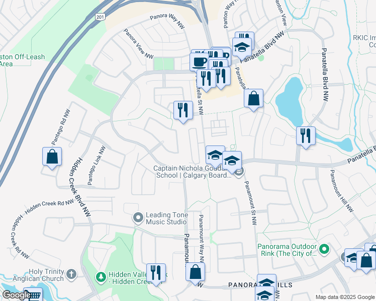 map of restaurants, bars, coffee shops, grocery stores, and more near 90 Panatella Landing Northwest in Calgary