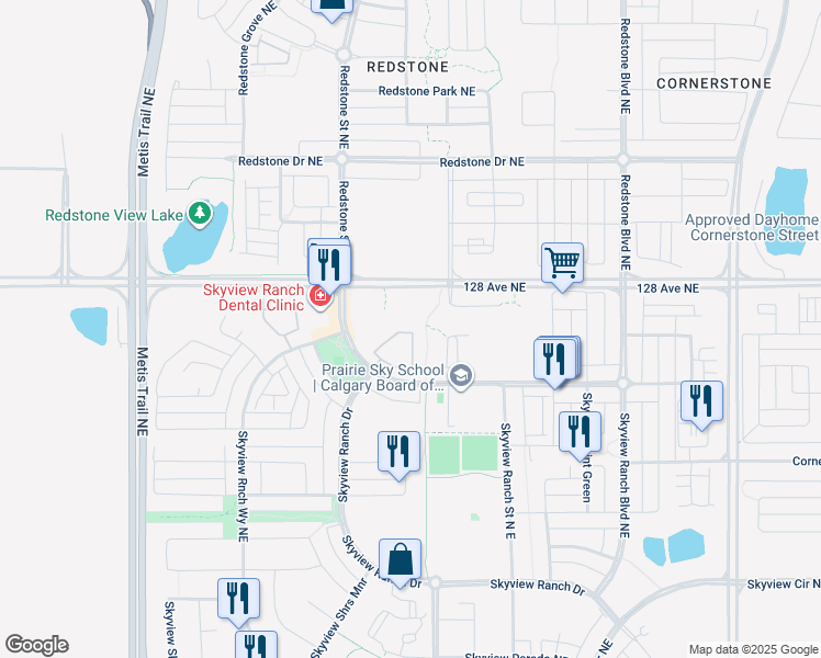 map of restaurants, bars, coffee shops, grocery stores, and more near 71 Skyview Ranch Gardens Northeast in Calgary