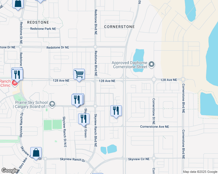 map of restaurants, bars, coffee shops, grocery stores, and more near 181 Skyview Ranch Manor in Calgary
