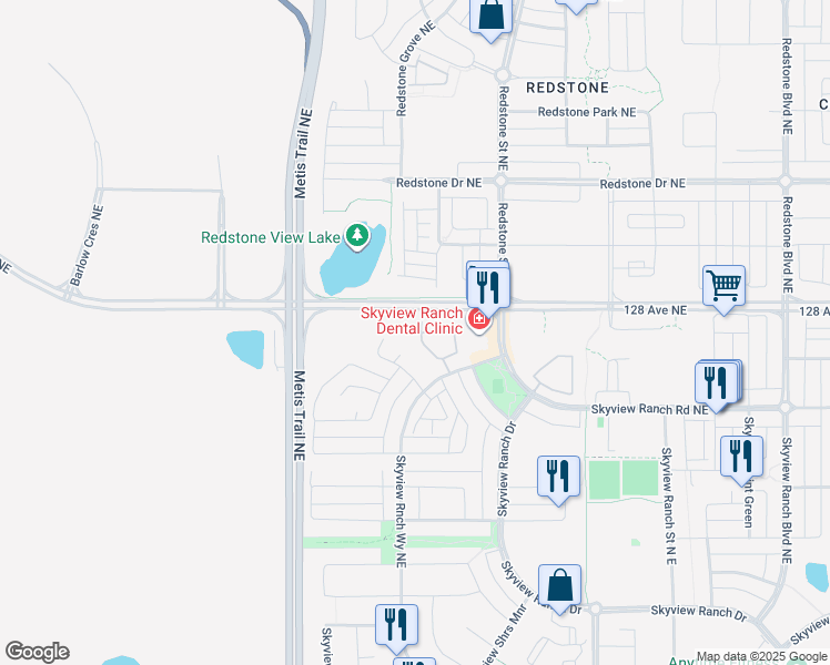 map of restaurants, bars, coffee shops, grocery stores, and more near 155 Skyview Ranch Way in Calgary