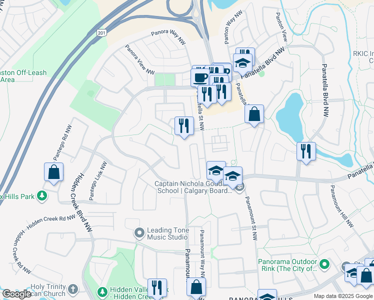 map of restaurants, bars, coffee shops, grocery stores, and more near 70 Panatella Landing Northwest in Calgary