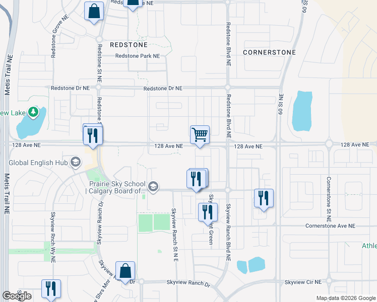 map of restaurants, bars, coffee shops, grocery stores, and more near 73 Skyview Point Crescent Northeast in Calgary
