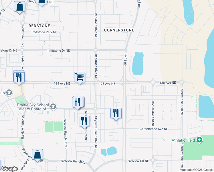map of restaurants, bars, coffee shops, grocery stores, and more near 181 Skyview Ranch Manor in Calgary