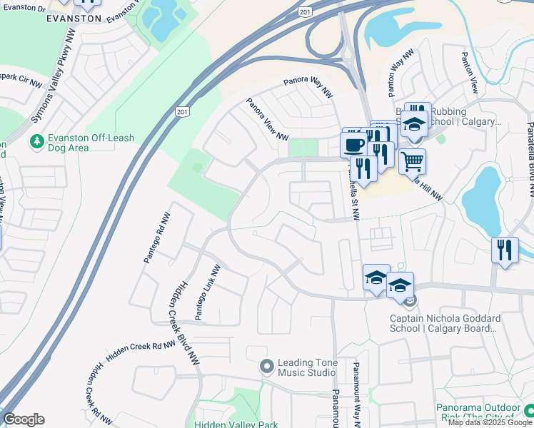 map of restaurants, bars, coffee shops, grocery stores, and more near 276 Pantego View in Calgary