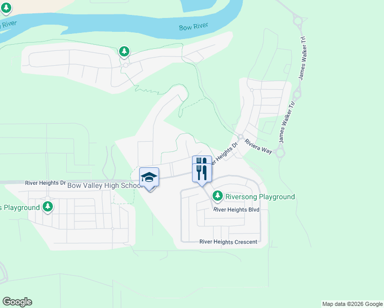 map of restaurants, bars, coffee shops, grocery stores, and more near 270 Ridge View Green in Cochrane