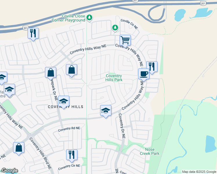 map of restaurants, bars, coffee shops, grocery stores, and more near 148 Covewood Park Northeast in Calgary