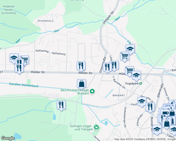 map of restaurants, bars, coffee shops, grocery stores, and more near 2 Max-Volmer-Straße in Hilden