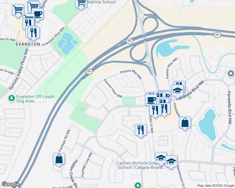 map of restaurants, bars, coffee shops, grocery stores, and more near in Calgary