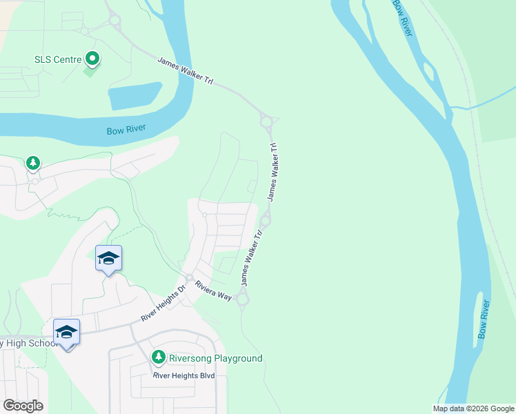 map of restaurants, bars, coffee shops, grocery stores, and more near River Heights Drive in Cochrane