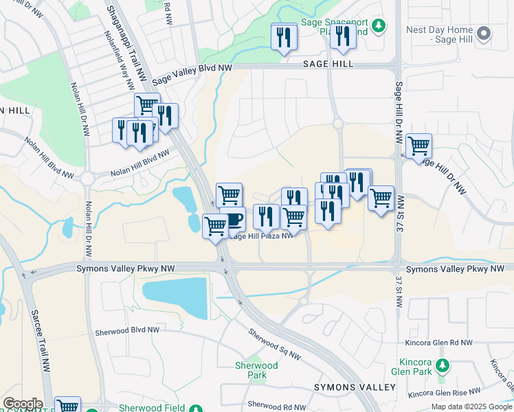 map of restaurants, bars, coffee shops, grocery stores, and more near in Calgary