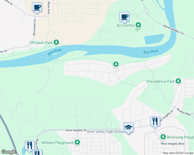 map of restaurants, bars, coffee shops, grocery stores, and more near in Cochrane